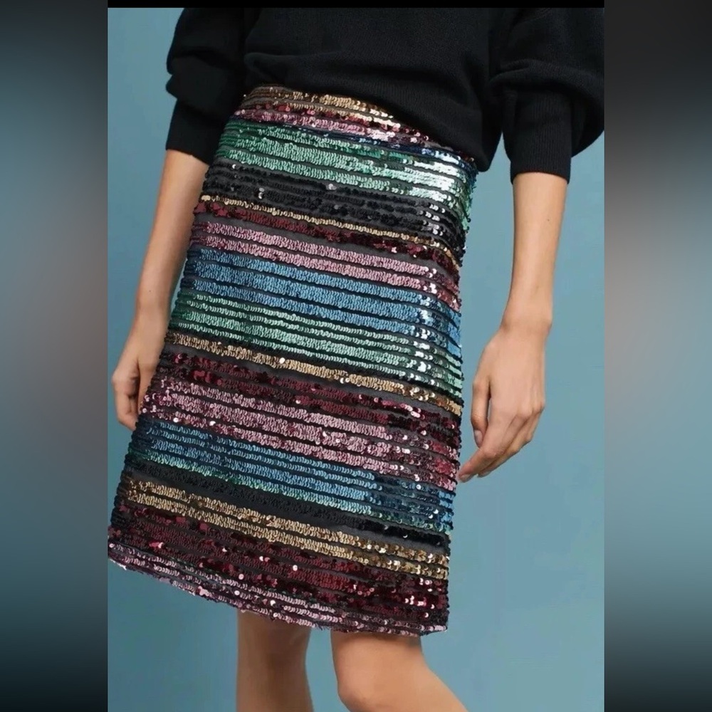 NWT ANTHROPOLOGIE SEQUINED SOIREE STRIPED SKIRT by MOULINETTE SOEURS Size 4